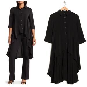 NWT PATRIZIA LUCA Hi-low Duster Button-down Top In Black